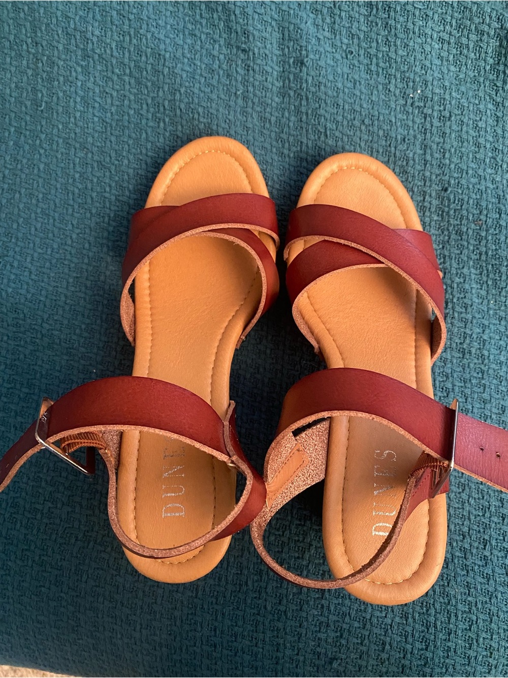 Women's Red-Brown Strappy Sandals with Ankle Buckle